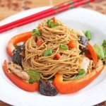 Stir-Fry Noodles with Chicken, Shitake Mushrooms and Chinese Vegetables