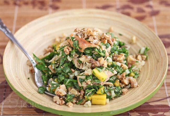 Salmon Arugula Walnut Salad with Wasabi Vinaigrette