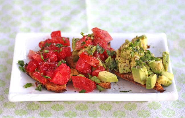 Breakfast Bruschetta with Tomato and Avocado