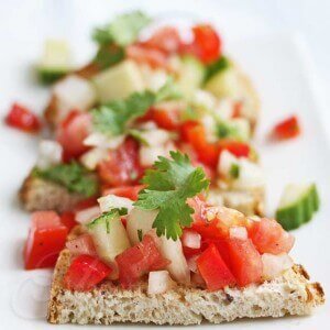 Gazpacho Salsa on Whole Grain Toast Rubbed with Garlic