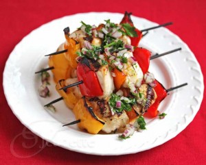 Grilled Chicken Vegetable Kebabs with Chimichurri Sauce