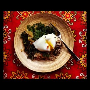Poached Egg with Kale and Brown Rice