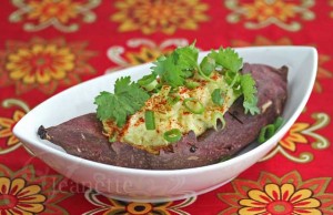 Baked Stuffed Japanese Sweet Potato with Scallions and Cilantro