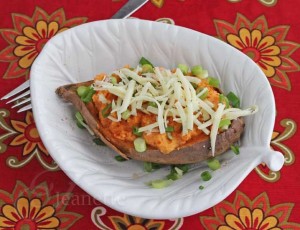 Crockpot Baked Stuffed Sweet Potato with Cheese