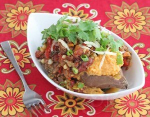 Baked Sweet Potato with Chicken Chili
