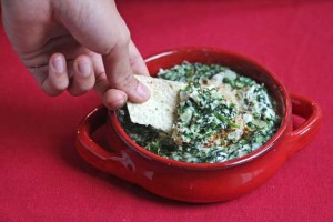 Skinny Hot Spinach Dip with Chips