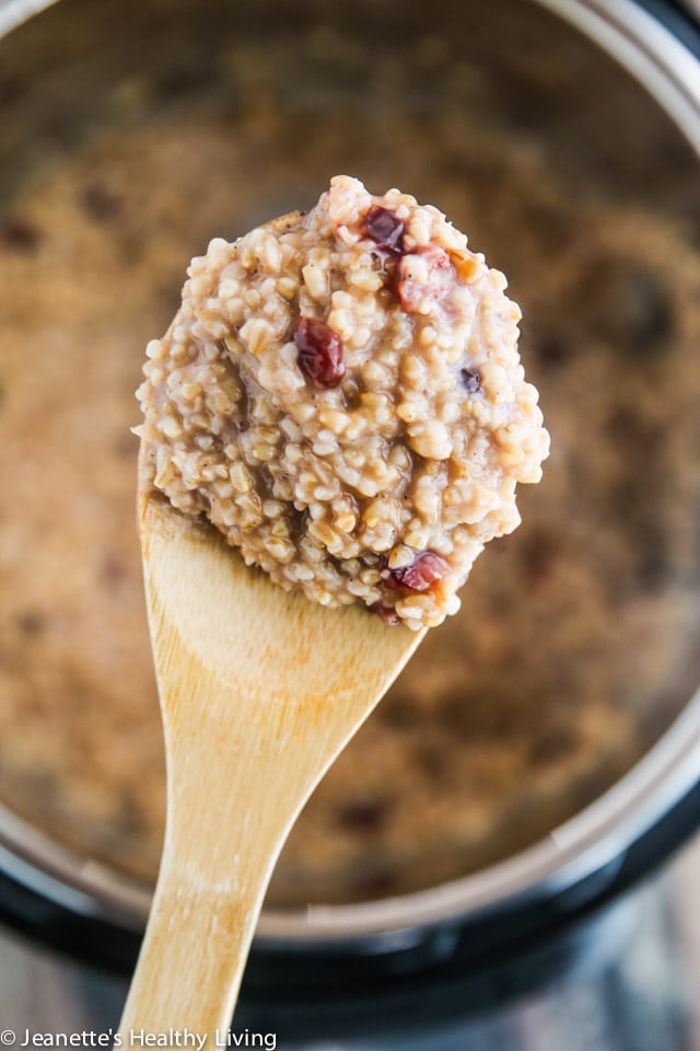 Steel Cut Oatmeal with Blueberry Compote - healthy warm spiced oats for breakfast with vibrant blueberry topping