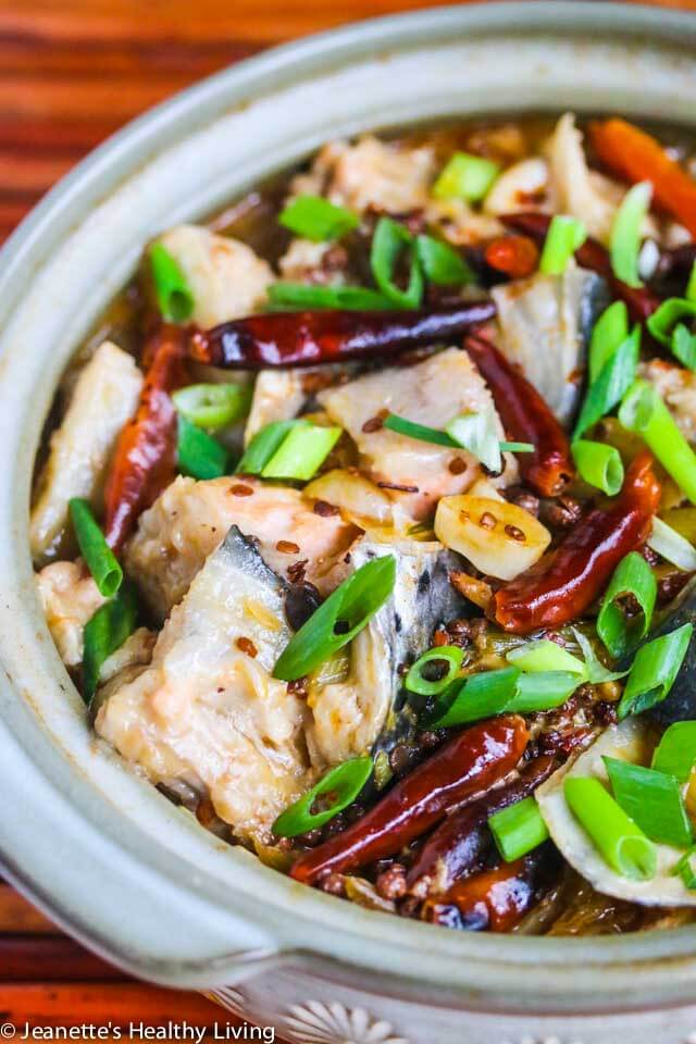Chinese Szechuan Spicy Fish Soup gets its spicy rich flavor from hot bean sauce, dried chilies, Szechwan peppercorns, garlic and ginger.