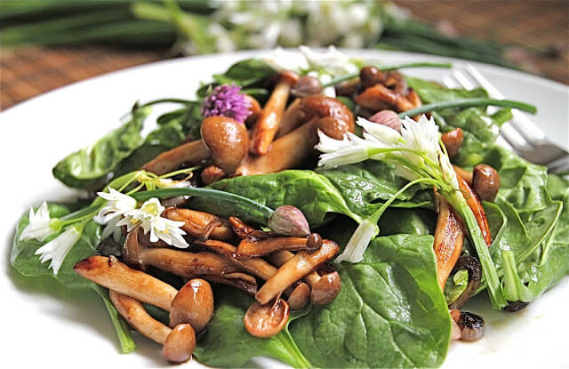 Warm Mushroom Spinach Salad