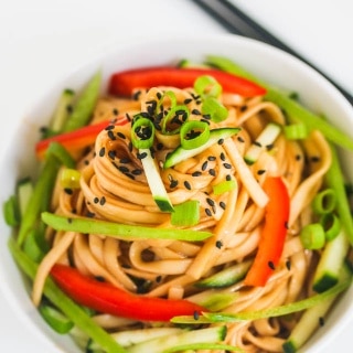 Cold Chinese Sesame Noodles - I've been making this recipe for years and it's always a big hit. Great for parties! ~ https://jeanetteshealthyliving.com