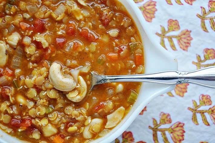 Spiced Red Lentil Soup with Cashews