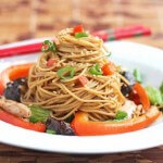 Stir-Fry Noodles with Chicken, Shitake Mushrooms and Chinese Vegetables