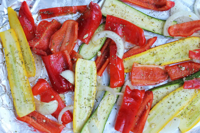 Red Peppers and Other Summer Vegetables ready for the grill