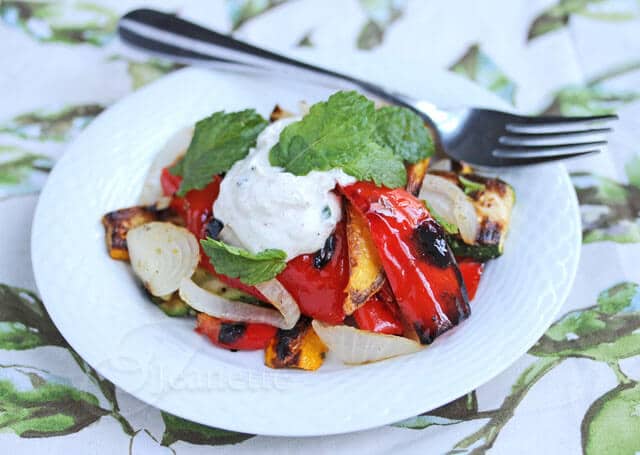 Grilled Red Peppers and other Summer Vegetables with Yogurt Sauce