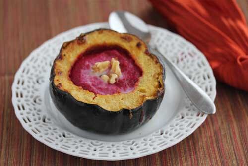 Beet and Apple Soup in Roasted Acorn Squash