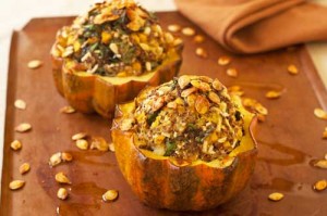 Stuffed Acorn Squash with Pomegranate and Pumpkin Seeds
