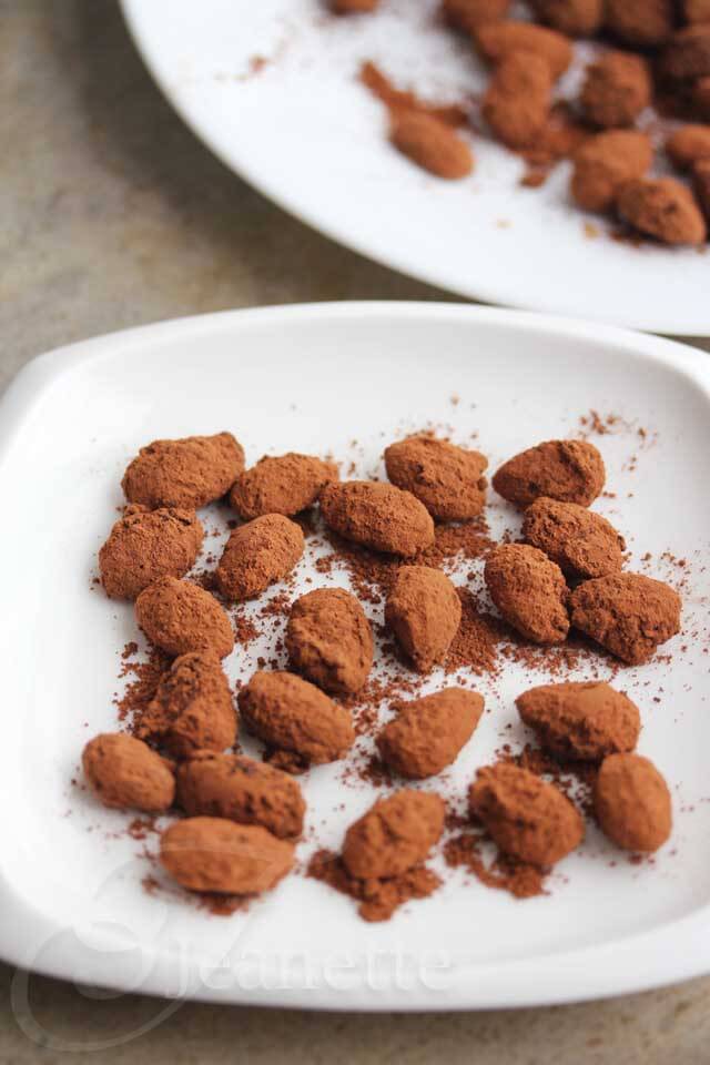 Cocoa Dusted Dark Chocolate Covered Almonds © Jeanette's Healthy Living