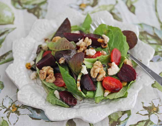 Roasted Beet Grilled Corn Tomato Walnut Salad © Jeanette's Healthy Living