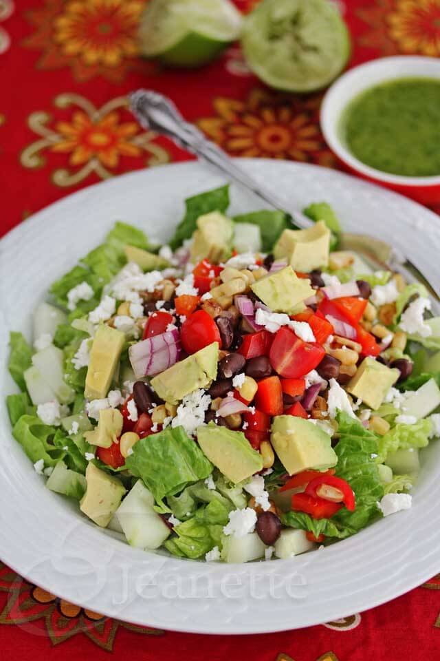 Mexican Chopped Salad with Cilantro Lime Vinaigrette © Jeanette's Healthy Living