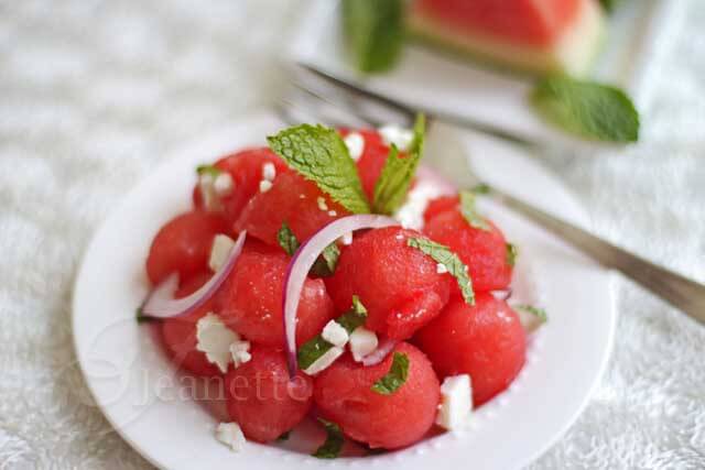 Greek Watermelon Mint Feta © Jeanette's Healthy Living