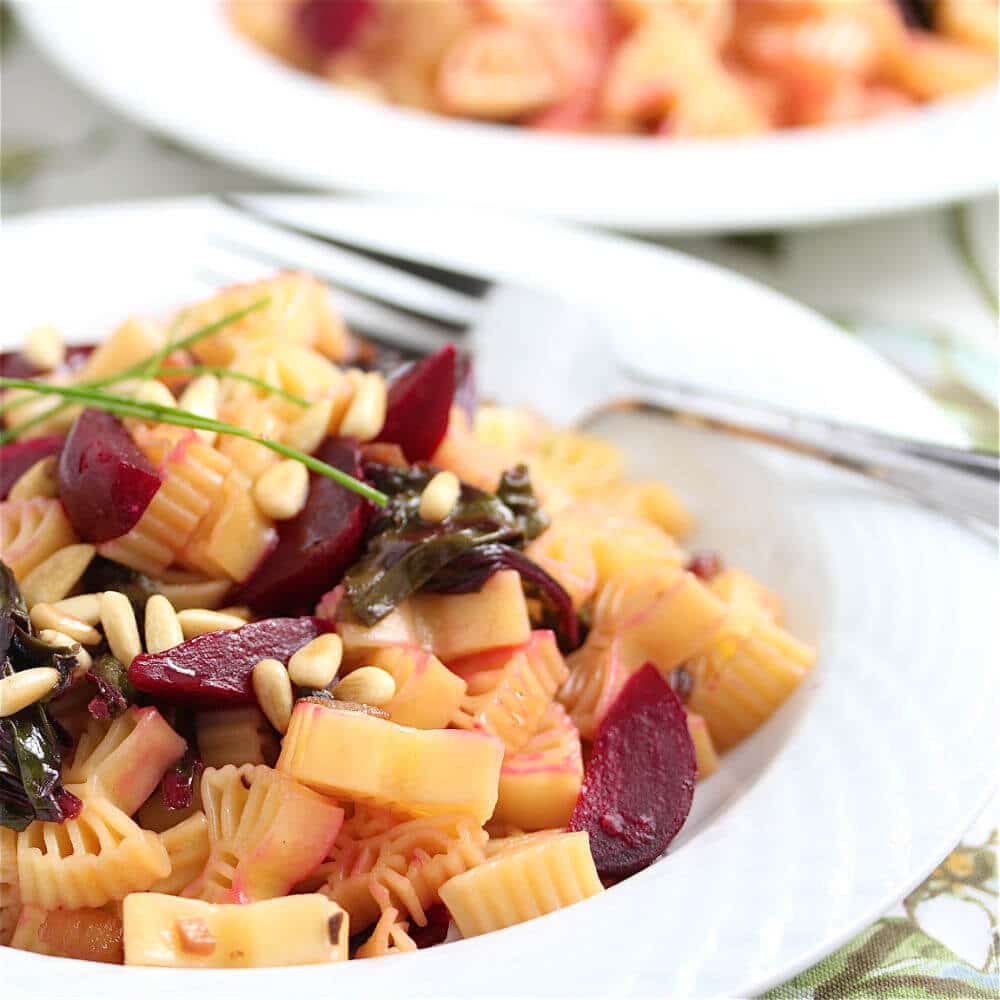 Pasta with Roasted Beets and Beet Greens
