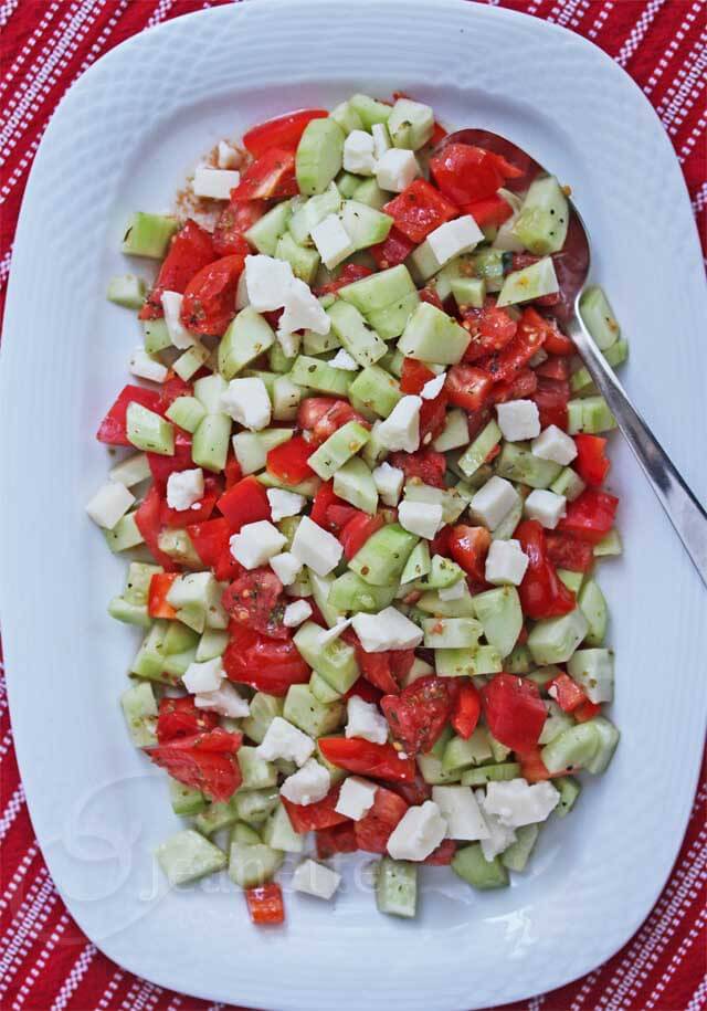 Cucumber Tomato Aged Goat Cheese Salad © Jeanette's Healthy Living