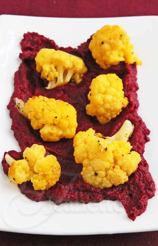 Roasted Golden Cauliflower and Beet Hummus © Jeanette's Healthy Living