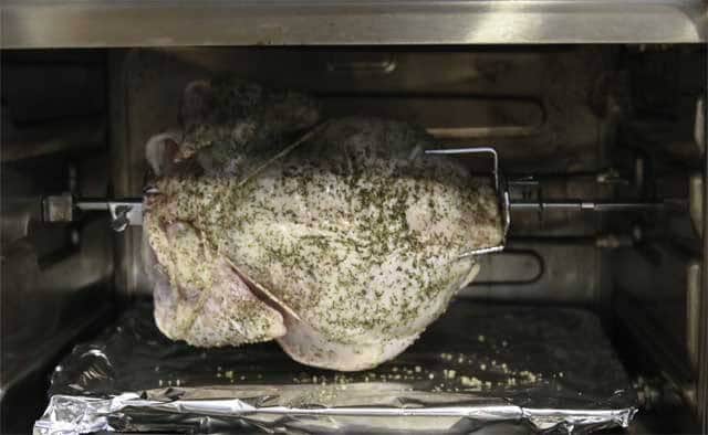 Uncooked Rotisserie Chicken in Oven