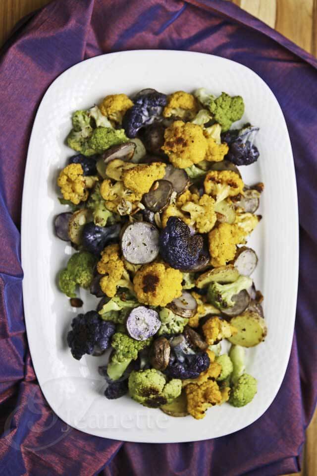 Roasted Rainbow Cauliflower and Potatoes