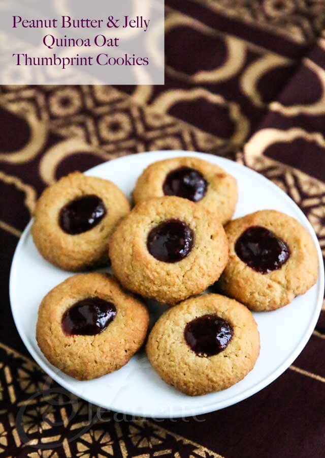 Peanut Butter and Jelly Thumbprint Quinoa Oat Cookies