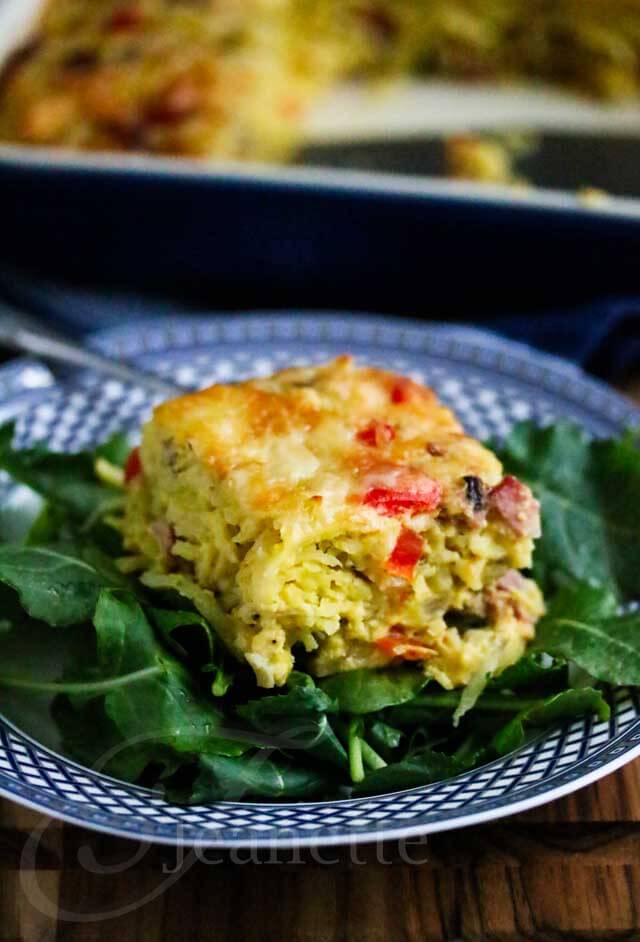 Bacon Egg Potato Casserole with Baby Kale © Jeanette's Healthy Living