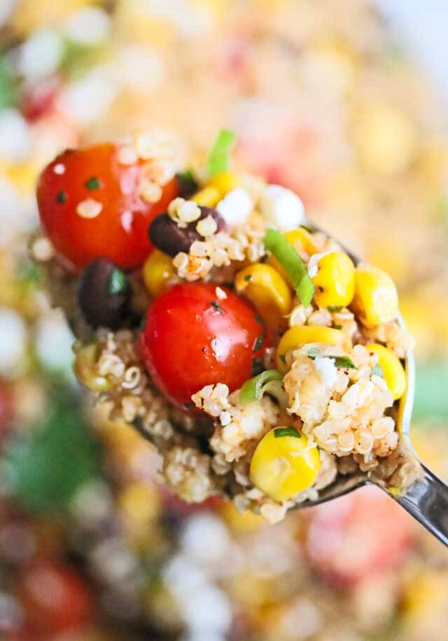 Mexican Corn Quinoa Salad - this festive summer salad is perfect for picnics and large gatherings. It's inspired by esquites, Mexican street corn 