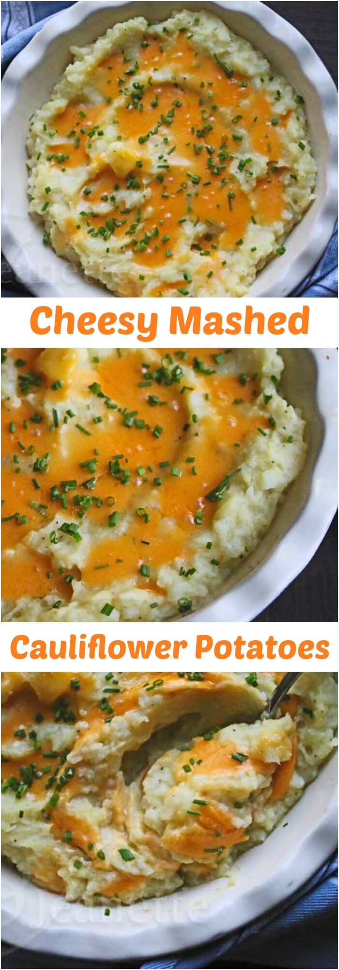 Cheddar Mashed Cauliflower Potatoes - this lower carb, lower fat version of mashed potatoes tastes so decadent, no one will know it's lighter and healthier