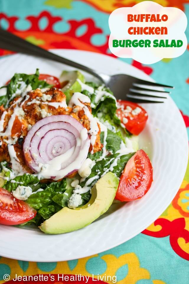 Buffalo Chicken Burger Salad Recipe - simple, delicious and great when you're craving Buffalo chicken but want to keep lunch or dinner light.