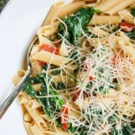 Pasta with Spinach Tomatoes and Parmesan Cheese -