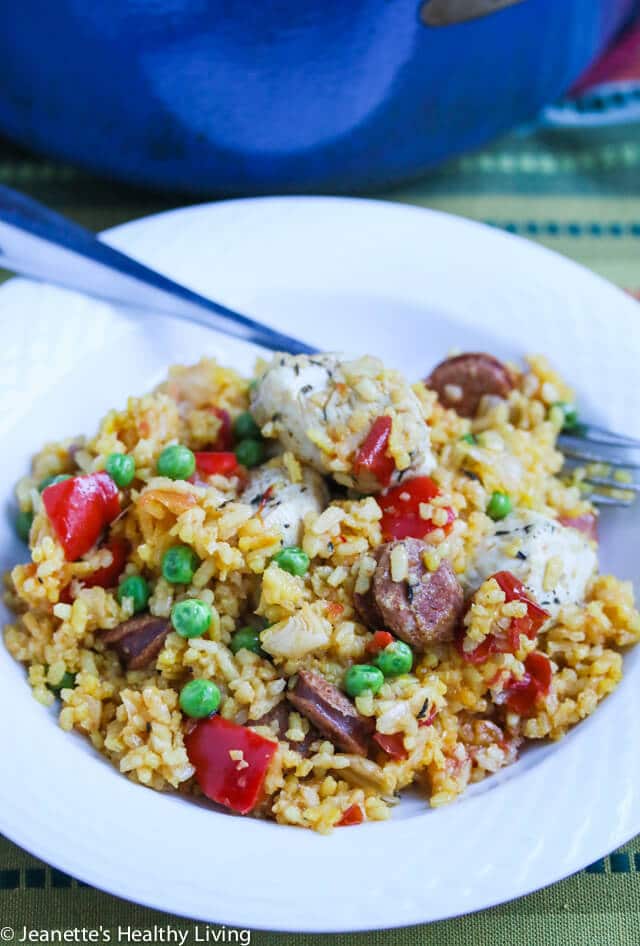 One Pot Chicken Chorizo Paella - so delicious and flavorful and all cooked in one pot!