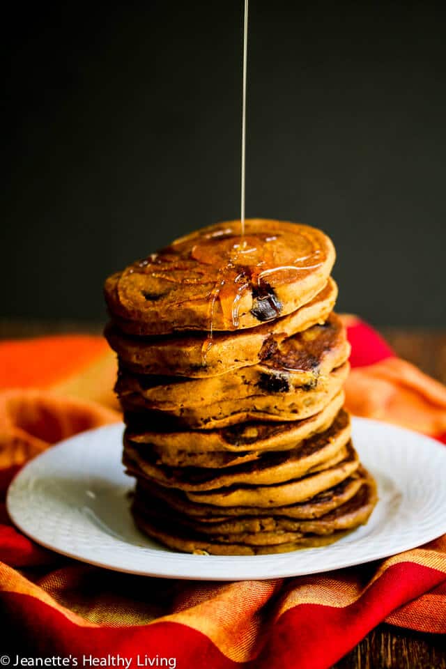 Gluten Free Pumpkin Spice Oat Chocolate Chip Pancakes © Jeanette's Healthy Living