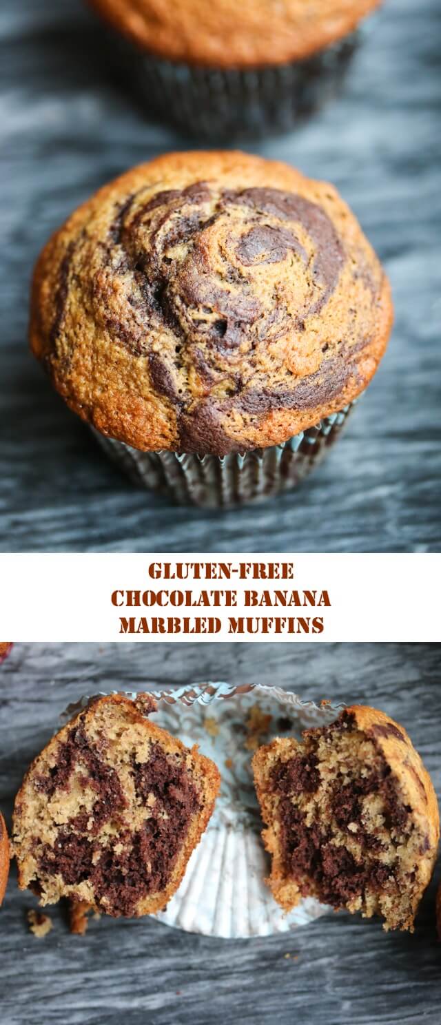Gluten-Free Chocolate Banana Marbled Muffins - these muffins are moist, delicious and healthy - make them for breakfast as a special treat!