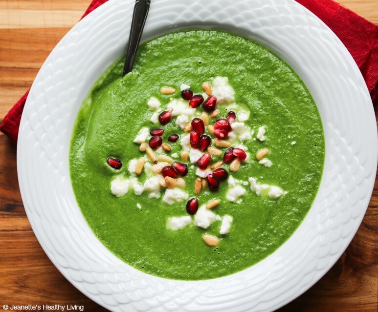Creamy Spinach Soup with Feta and Pine Nuts - this is a healthy, light soup that has a rich creamy taste