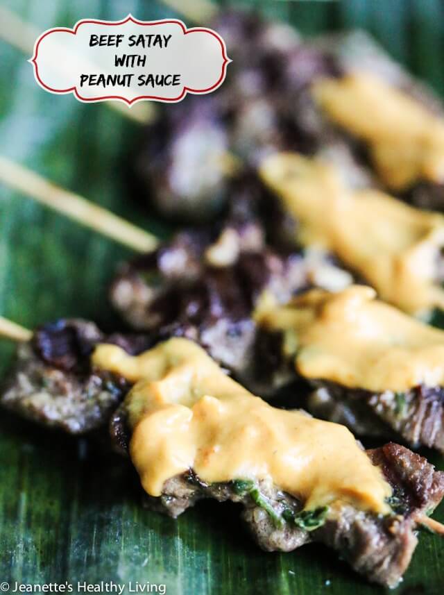 Thai Beef Satay Skewers with Peanut Sauce - I made these for our cocktail party and they were devoured! I will double the recipe next time | https://jeanetteshealthyliving.com