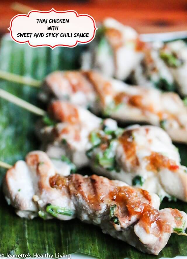 Thai Chicken Skewer Appetizers with Sweet and Spicy Chili Sauce - delicious, healthy appetizer great for summer entertaining