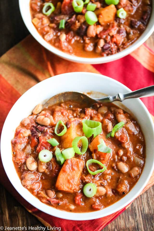 Three Bean Butternut Squash Vegetarian Chili - hearty, healthy and delicious this chili will warm your belly