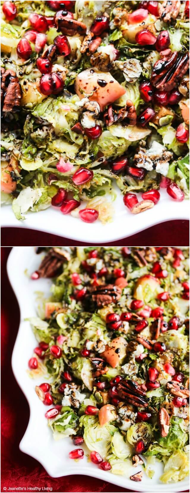 Warm Roasted Brussels Sprout Apple Salad with Blue Cheese and Pecans - a festive holiday salad to brighten up your table