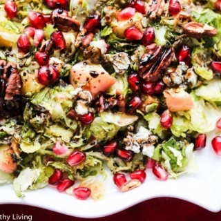 Warm Roasted Brussels Sprout Apple Salad with Blue Cheese and Pecans - a festive holiday salad to brighten up your table