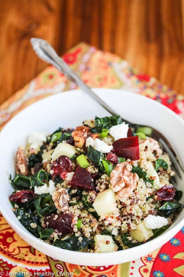 Quinoa Beet Kale Apple Walnut Goat Cheese Salad - a healthy winter salad perfect for lunch or dinner