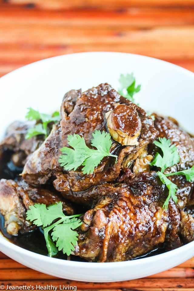 Slow Cooker Chinese Three Cup Chicken - this is a lighter version of a traditional braised chicken dish. Super easy recipe, and delicious served over steamed rice.