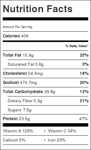 Chinese Curry Chicken Nutrition Label