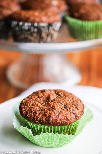 Banana Chocolate Chip Oat Flaxseed Almond Muffins -  these healthy muffins use flaxseed to replace half the oil in the typical recipe