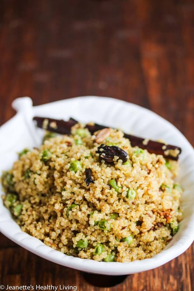 Indian Spiced Quinoa Pilaf with Peas - this is an easy, healthy side dish that takes less than 30 minutes