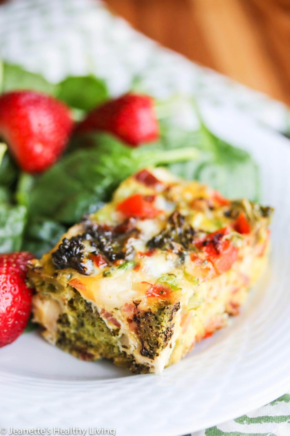 Roasted Broccoli Red Bell Pepper Pancetta Breakfast Casserole - great for a crowd at brunch!